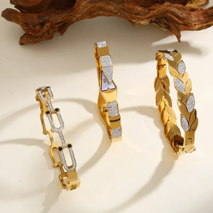 Βραχιόλι Σταθερό Belt με Στρας - Χρυσό - Image 2