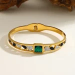 Βραχιόλι Σταθερό Ava με Πράσινη Πέτρα - Χρυσό