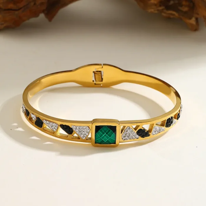 Βραχιόλι Σταθερό Ava με Πράσινη Πέτρα - Χρυσό - Image 2