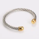Βραχιόλι Open Πλεκτό με Χρυσά Τελειώματα - Ασημί