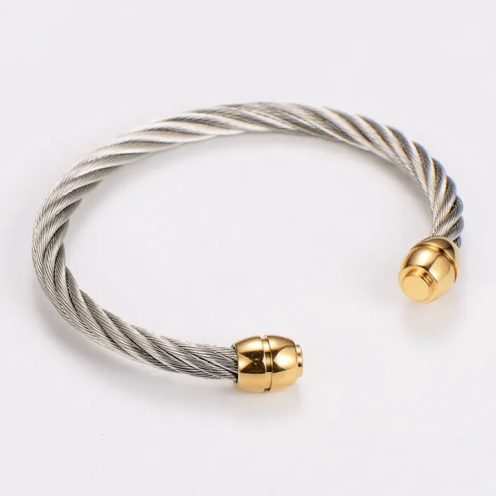 Βραχιόλι Open Πλεκτό με Χρυσά Τελειώματα - Ασημί - Image 3
