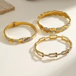 Βραχιόλι Σταθερό Leaf με Στρας - Χρυσό - Image 2