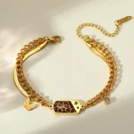 Βραχιόλι Διπλή Αλυσίδα με Λεοπάρ Πλακέτα - Χρυσό