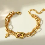 Βραχιόλι Διπλή Αλυσίδα Africa Λεοπάρ - Χρυσό