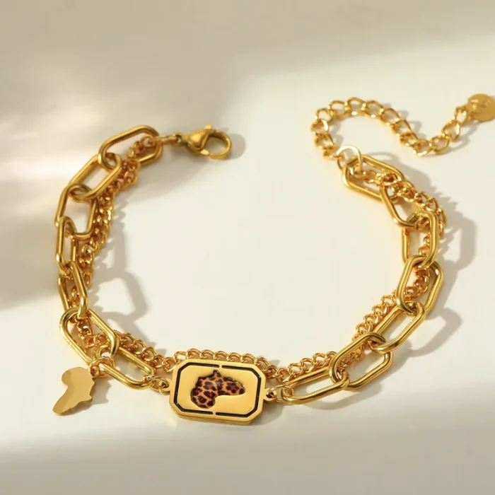 Βραχιόλι Διπλή Αλυσίδα Africa Λεοπάρ - Χρυσό - Image 3