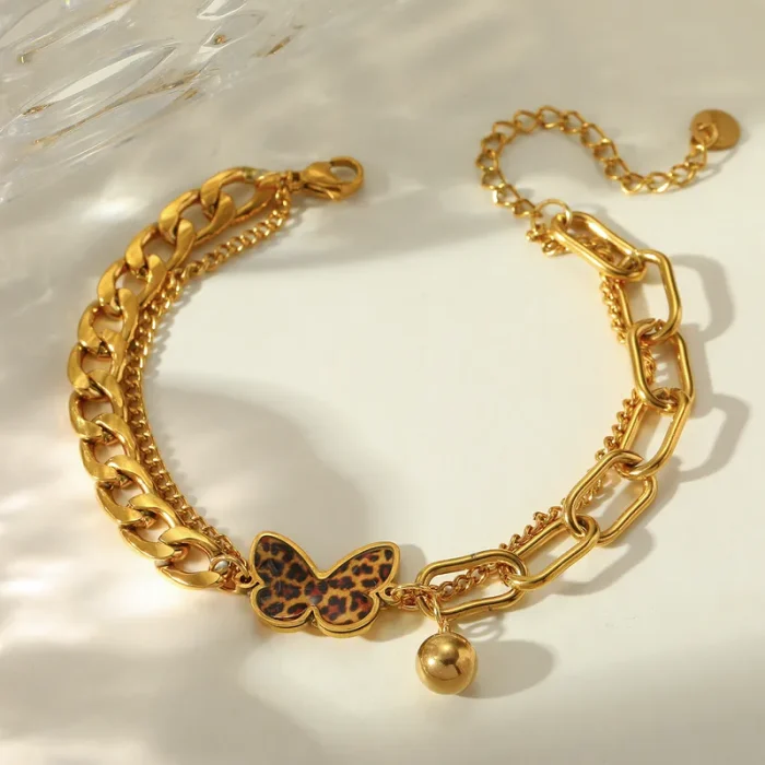 Βραχιόλι Ιδιαίτερη Αλυσίδα Butterfly Λεοπάρ - Χρυσό - Image 4