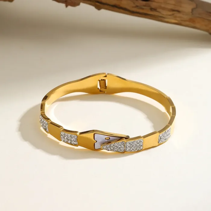 Βραχιόλι Σταθερό Belt με Στρας - Χρυσό - Image 3