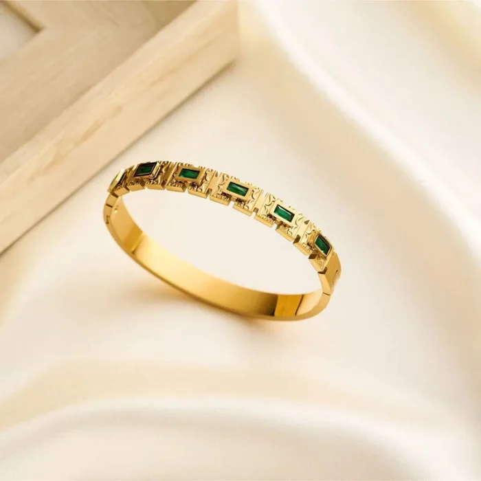 Βραχιόλι Σταθερό Emerald Stones - Χρυσό - Image 2