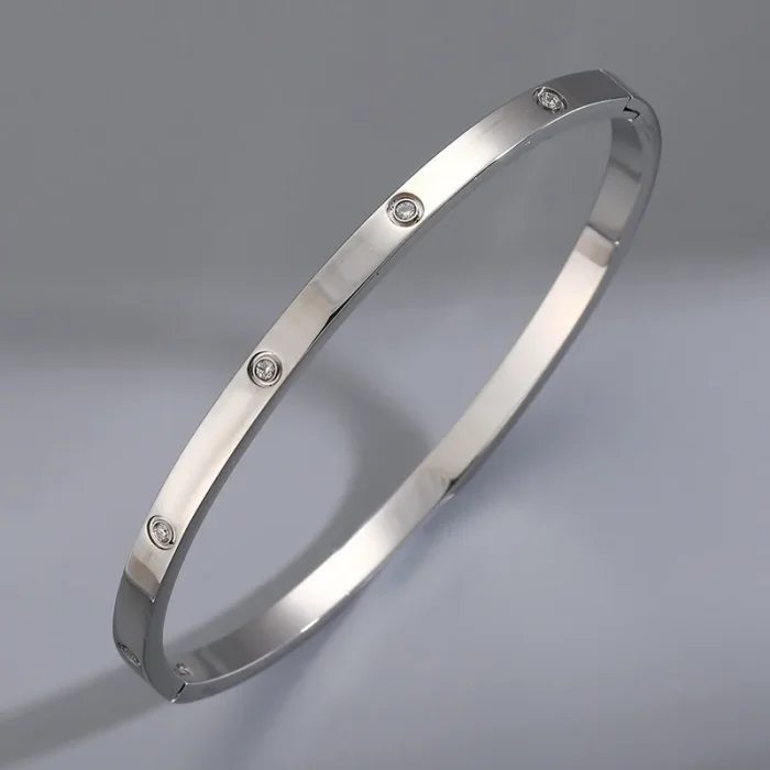 Βραχιόλι Σταθερό Λεπτό με Λευκά Ζιργκόν - Ασημί - Image 2