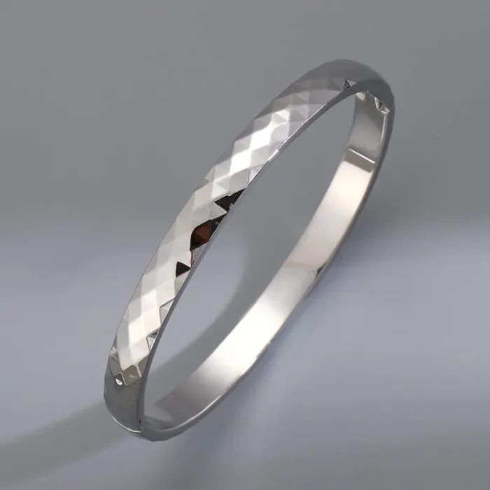 Βραχιόλι Σταθερό Ανάγλυφο Faceted - Ασημί - Image 2