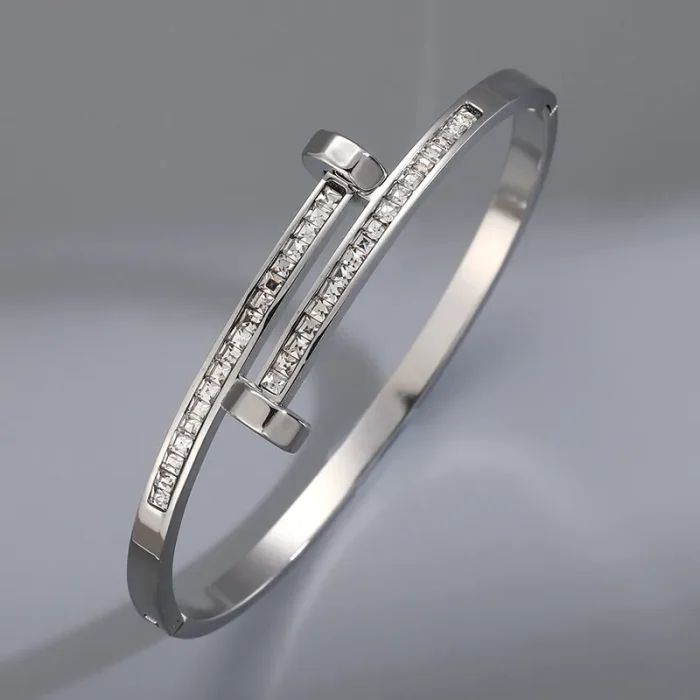 Βραχιόλι Σταθερό Open Screw με Στρας - Ασημί - Image 2