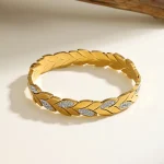 Βραχιόλι Σταθερό Leaf με Στρας - Χρυσό