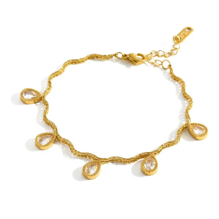 Βραχιόλι Λεπτή Αλυσίδα Sparkly Drops - Χρυσό - Image 4