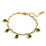 Βραχιόλι Λεπτή Αλυσίδα Sparkly Drops Πράσινο - Χρυσό