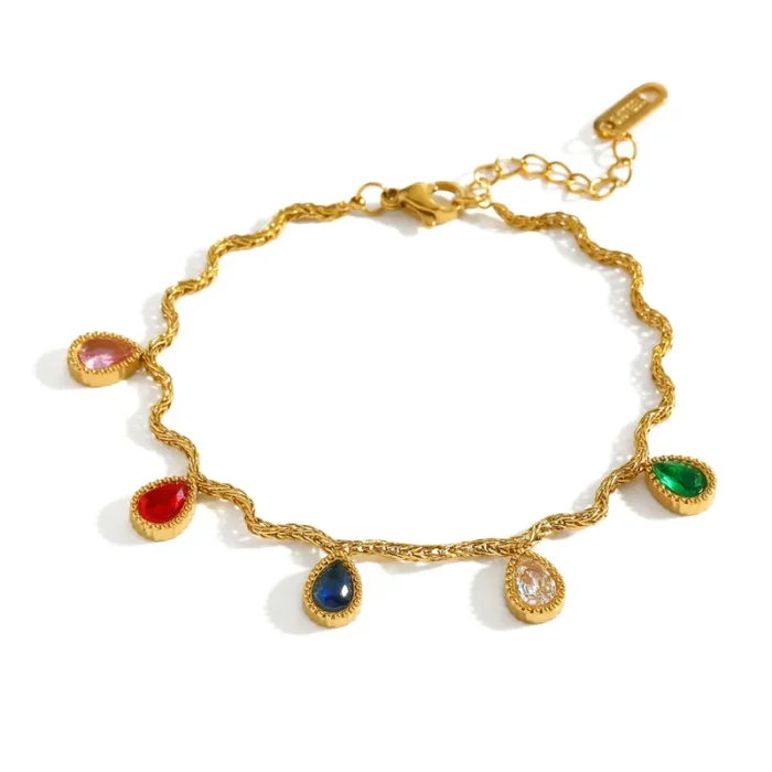 Βραχιόλι Λεπτή Αλυσίδα Sparkly Drops Πολύχρωμο - Χρυσό - Image 4