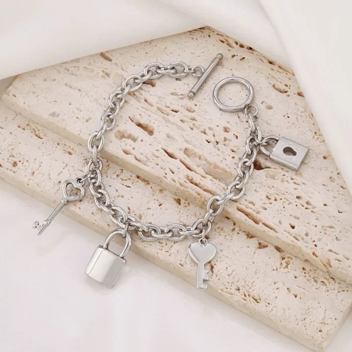 Βραχιόλι Αλυσίδα με Charms Locker Love - Ασημί - Image 2