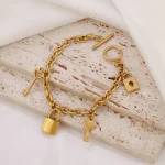 Βραχιόλι Αλυσίδα με Charms Locker Love - Χρυσό