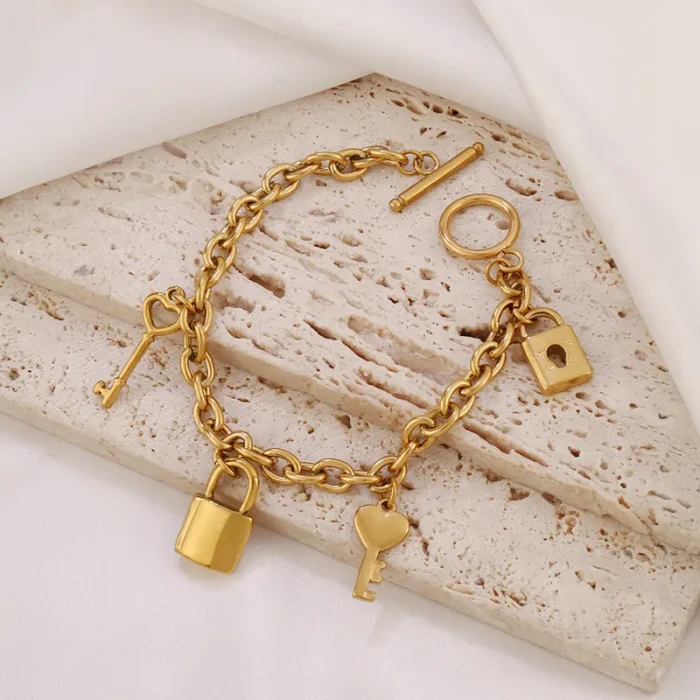Βραχιόλι Αλυσίδα με Charms Locker Love - Χρυσό - Image 2