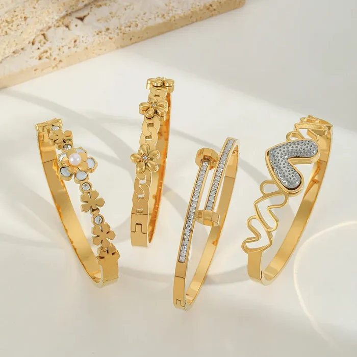 Βραχιόλι Open με Διαμαντάκια - Χρυσό - Image 3