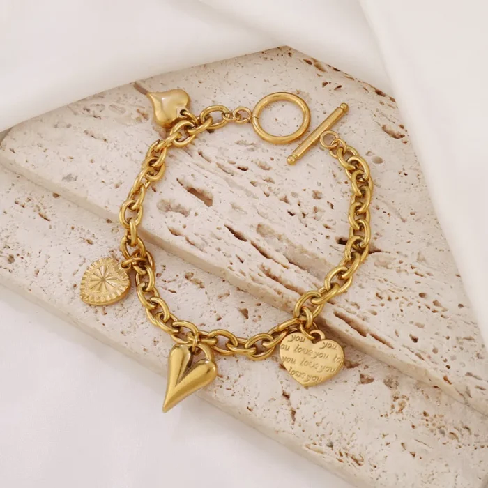 Βραχιόλι Αλυσίδα με Charms Hearts - Χρυσό - Image 2