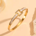 Βραχιόλι Σταθερό Chic Belt με Λευκή Πέτρα και Στρας - Χρυσό