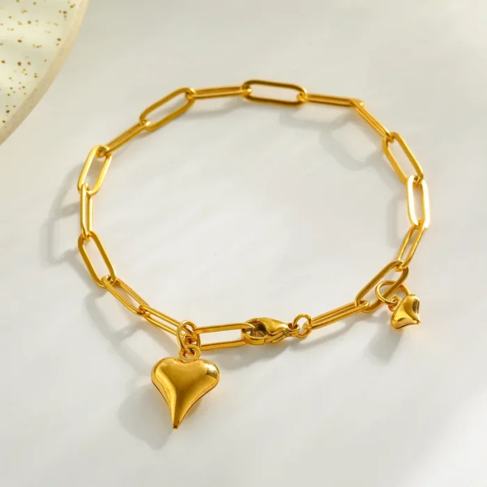 Βραχιόλι Αλυσίδα Paperclip Puffy Heart - Χρυσό - Image 2