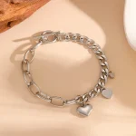 Βραχιόλι Αλυσίδα Combo με Charms Καρδούλες - Ασημί