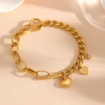 Βραχιόλι Αλυσίδα Combo με Charms Καρδούλες - Χρυσό