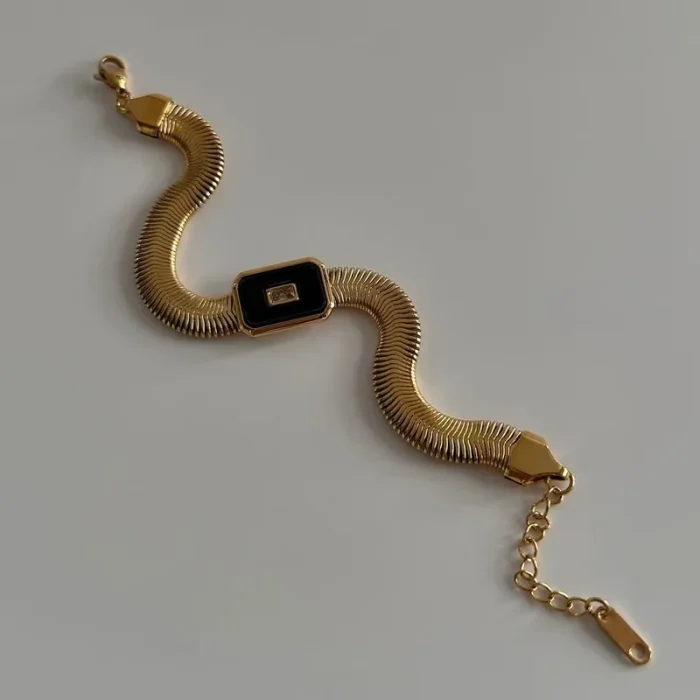 Βραχιόλι Αλυσίδα Ψαροκόκκαλο με Μαύρη Πέτρα - Χρυσό - Image 2