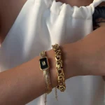 Βραχιόλι Αλυσίδα Ψαροκόκκαλο με Μαύρη Πέτρα - Χρυσό - Image 3