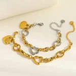 Βραχιόλι Αλυσίδα Heart Hoops - Δίχρωμο - Image 2