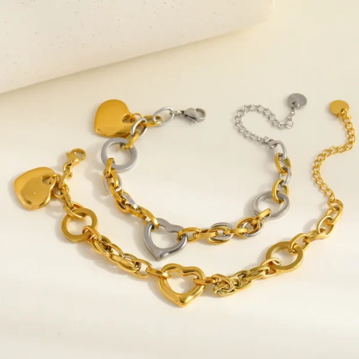 Βραχιόλι Αλυσίδα Heart Hoops - Δίχρωμο - Image 2