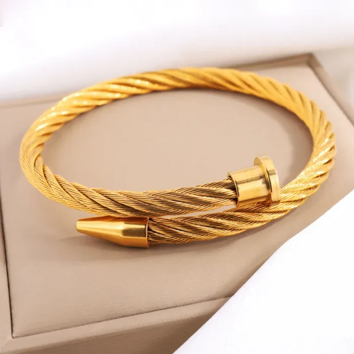 Βραχιόλι Open Πλεκτό Καρφί - Χρυσό - Image 2
