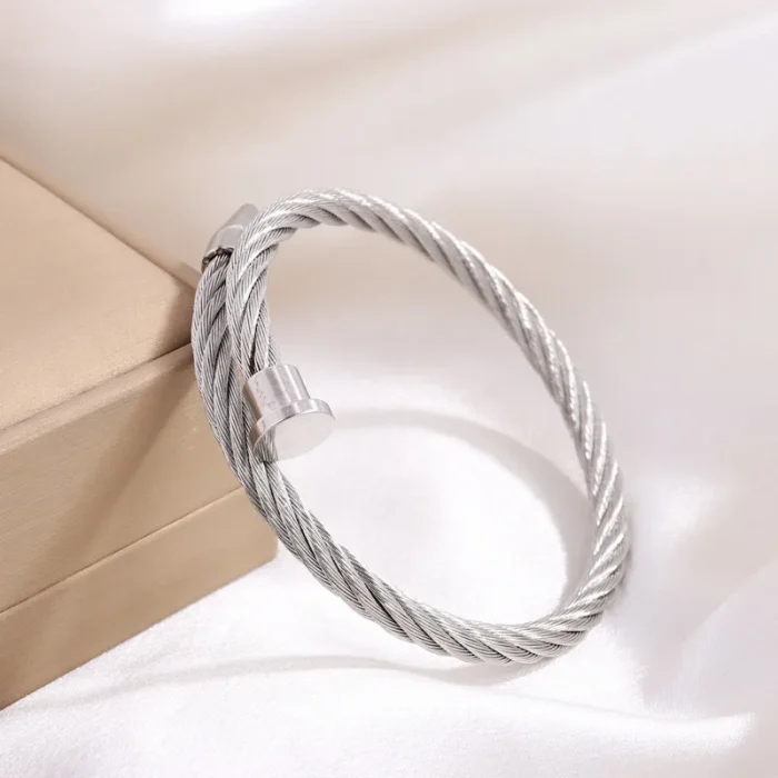 Βραχιόλι Open Πλεκτό Καρφί - Ασημί - Image 2