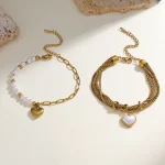 Βραχιόλι Πλεκτή Αλυσίδα White Heart - Χρυσό - Image 2