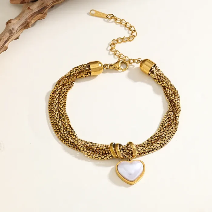 Βραχιόλι Πλεκτή Αλυσίδα White Heart - Χρυσό - Image 3