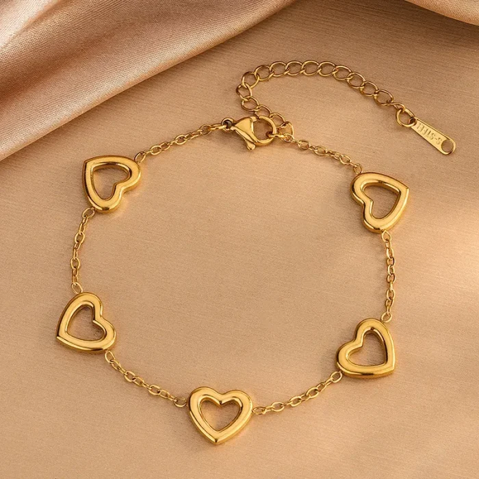 Βραχιόλι Λεπτή Αλυσίδα Καρδούλες - Χρυσό - Image 3