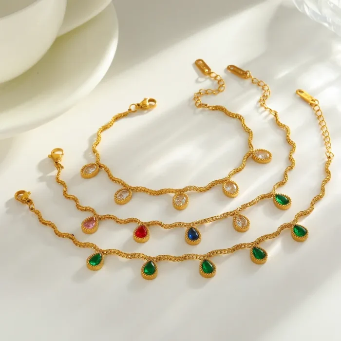 Βραχιόλι Λεπτή Αλυσίδα Sparkly Drops - Χρυσό - Image 2