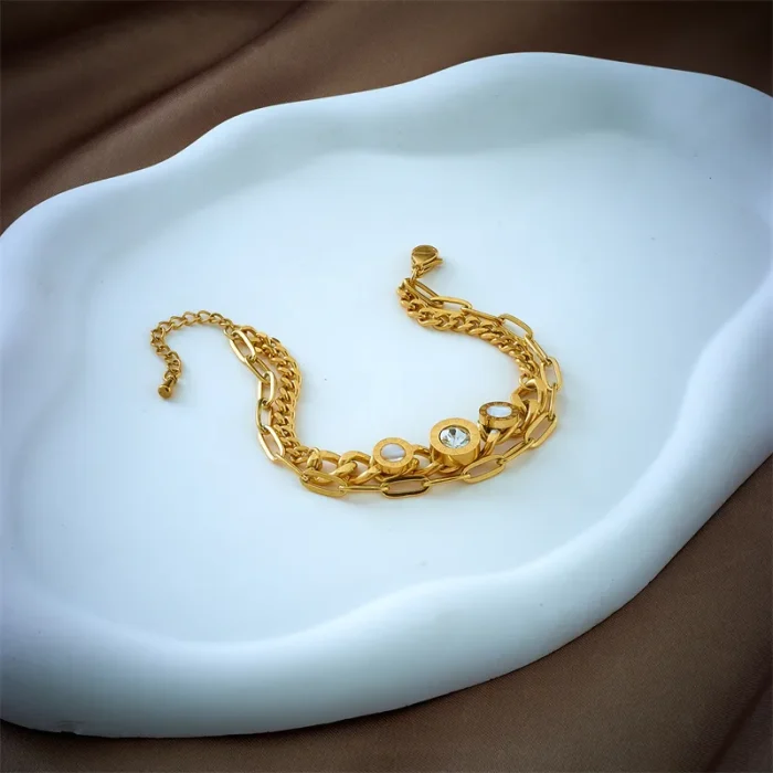 Βραχιόλι Διπλή Αλυσίδα με Στρόγγυλες Λεπτομέρειες - Χρυσό - Image 2