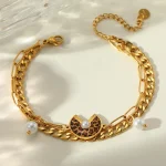Βραχιόλι Διπλή Αλυσίδα Λεοπάρ Tulip Περλίτσες - Χρυσό