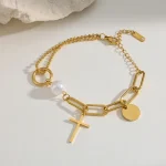 Βραχιόλι Ιδιαίτερη Αλυσίδα με Charm Σταυρουδάκι - Χρυσό