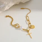 Βραχιόλι Ιδιαίτερη Αλυσίδα με Charm Σταυρουδάκι - Χρυσό - Image 2