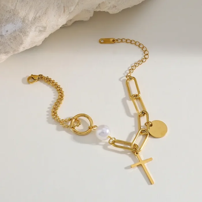 Βραχιόλι Ιδιαίτερη Αλυσίδα με Charm Σταυρουδάκι - Χρυσό - Image 2