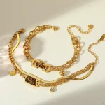 Βραχιόλι Διπλή Αλυσίδα με Λεοπάρ Πλακέτα - Χρυσό - Image 2