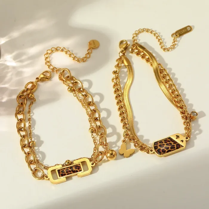Βραχιόλι Αλυσίδα Λεοπάρ Πέτρα - Χρυσό - Image 2