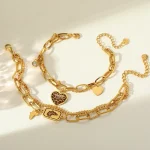 Βραχιόλι Αλυσίδα Λεοπάρ Καρδιά - Χρυσό - Image 2