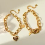 Βραχιόλι Διπλή Αλυσίδα Africa Λεοπάρ - Χρυσό - Image 2