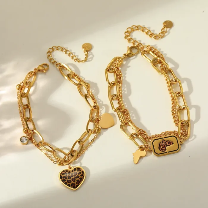 Βραχιόλι Διπλή Αλυσίδα Africa Λεοπάρ - Χρυσό - Image 2