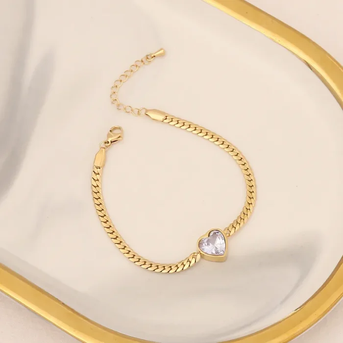 Βραχιόλι Αλυσίδα Sparkly Heart - Χρυσό - Image 2