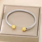 Βραχιόλι Open Evelyn με Χρυσά Τελειώματα - Ασημί